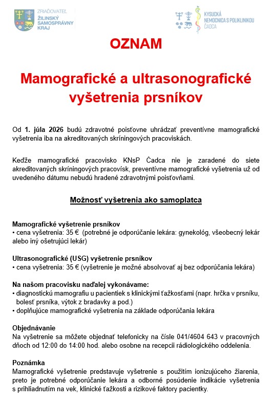 Mamografia Oznam